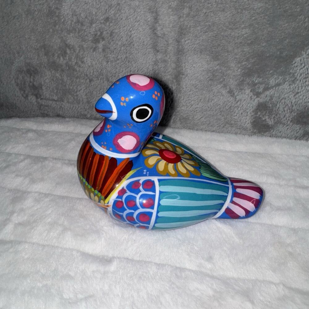 Mexico Folk Art tonala Bird Hand Painted terra cotta Clay figurine